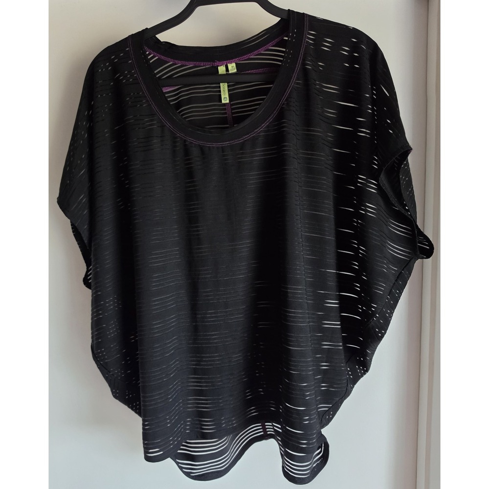 Free Society Women Striped Activewear Top Size M Black Short Sleeve Athleisure